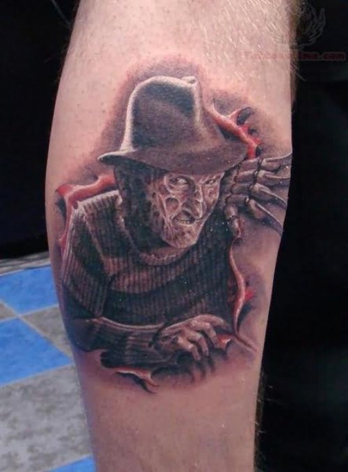 Dark Grey Ink Freddy Krueger Tattoo